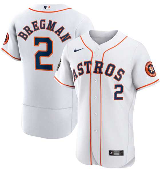 Mens Houston Astros #2 Alex Bregman White 2022 World Series Flex Base Stitched Baseball Jersey